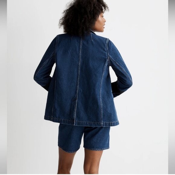 Madewell Blue Denim Jean Double Breasted Blazer Sports Jacket Deardorff Wash XS - Picture 4 of 16